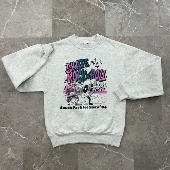 90s Vintage Skate Rock n Roll Sweatshirt Mens Small Graphic Crewneck Pullover - Picture 1 of 9